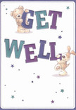 Overflowing with playful optimism, this get well card from Swiss Cottage shows two irresistibly sweet companions-a teddy bear and a puppy-perfectly captured in a scene that feels both joyful and reassuring. Their animated poses bring to mind the laughter of children playing in South Hampstead parks, each friend holding and gently balancing the vividly coloured letters spelling 'Get Well.' The indigo and teal hues of the text sing against a creamy white field, radiating confidence and hope. Stars, shimmering in shades of blue and purple, twinkle across the surface, infusing the card with the gentle magic of wishes sent to loved ones. The furry details of the bear and puppy are so vivid, you can almost sense their velvety embrace-a touch as soothing as the finest bouquet delivered for same-day comfort in Swiss Cottage. This card feels like a heartfelt gesture from a local friend, filled with warmth and kindness that reaches beyond words, offering true comfort to anyone on the mend.